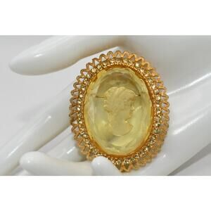 Vintage Glass Intaglio Cameo Brooch Pendant Rhinestone Frame